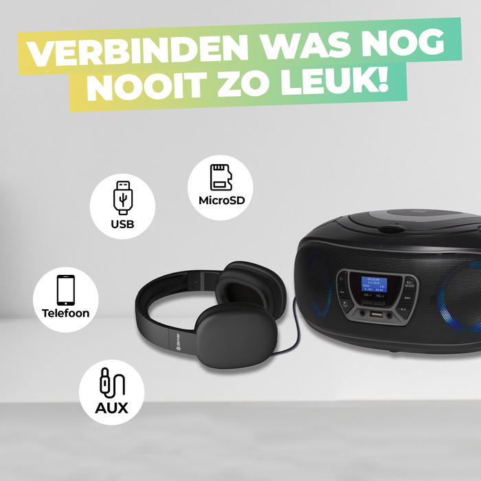 Denver Draagbare DAB Radio CD Speler Kinderen - Bluetooth - Lichteffecten - Boombox - AUX - FM - TDB212