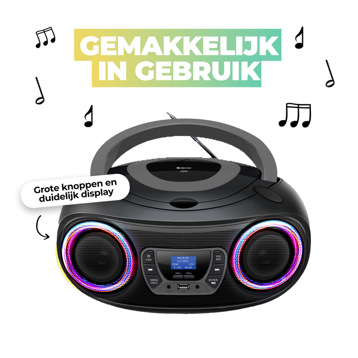 Denver Draagbare DAB Radio CD Speler Kinderen - Bluetooth - Lichteffecten - Boombox - AUX - FM - TDB212