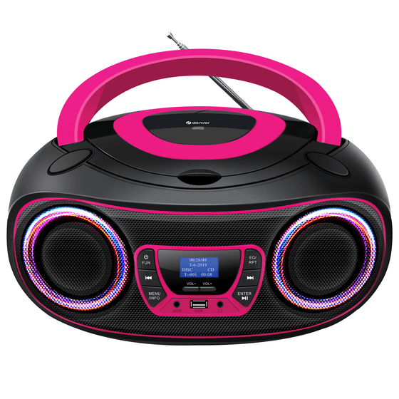[Roze] - Denver Draagbare DAB Radio CD Speler Kinderen - Bluetooth - Lichteffecten - Boombox - AUX - FM - TDB212 - Denvershop