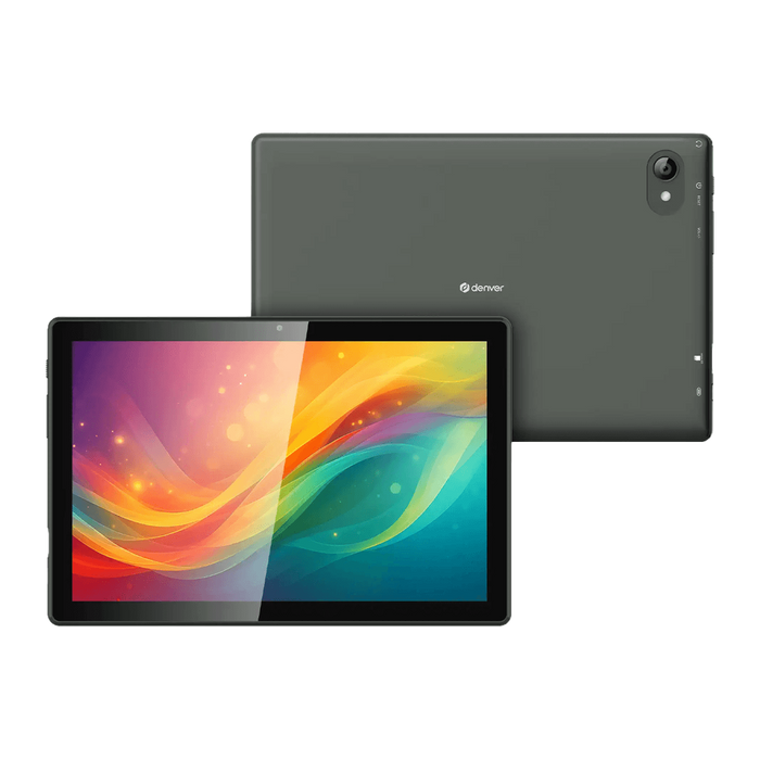 Denver TIO10525 tablet van 10,1 inch, voor- en achterkant in grijs