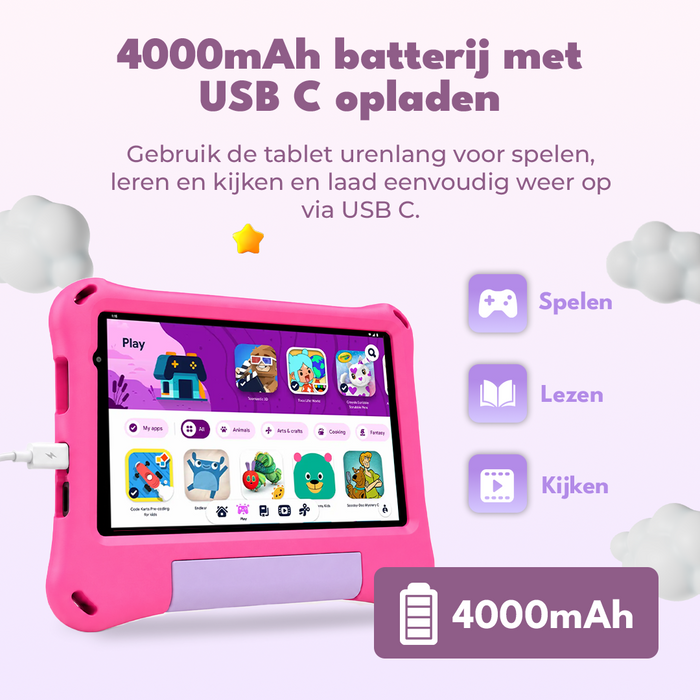 Denver Kindertablet - Android 16GMS – Ouderlijk Toezicht - 4GB RAM - 64GB - 8 Inch - Incl. Blauwe en Roze Hoes - TIO80115KBUP