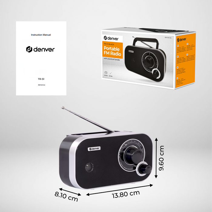 Denver FM Radio Retro - Noodradio / Noodpakket - Werkt op batterij of netstroom - Keukenradio - Draagbare Radio - TR51