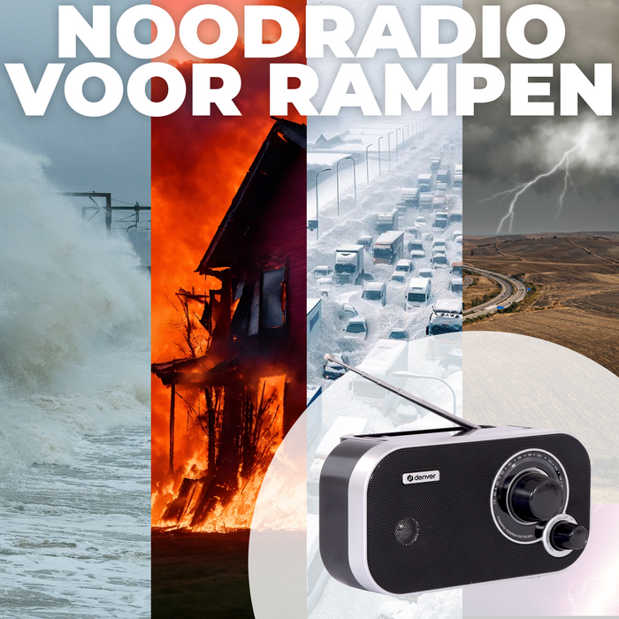 Denver FM Radio Retro - Noodradio / Noodpakket - Werkt op batterij of netstroom - Keukenradio - Draagbare Radio - TR51