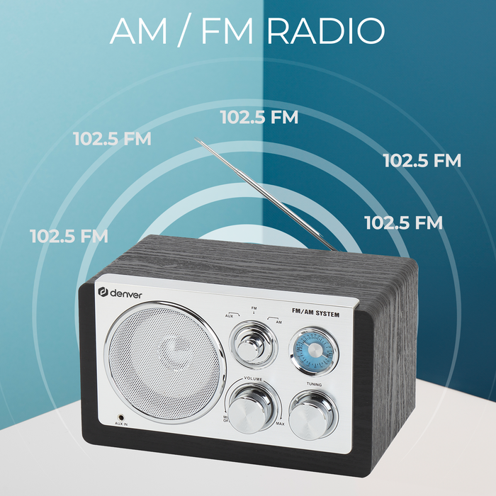 Denver Draagbare FM Radio - Retro - Werkt op batterijen of netstroom - Keukenradio - AM - FM