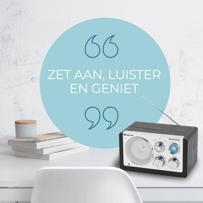 Denver Draagbare FM Radio - Retro - Werkt op batterijen of netstroom - Keukenradio - AM - FM