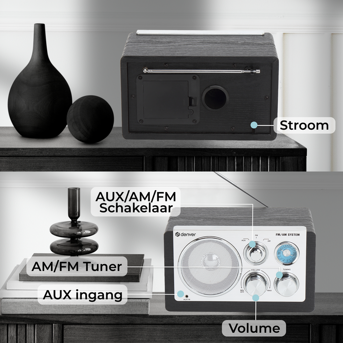 Denver Draagbare FM Radio - Retro - Werkt op batterijen of netstroom - Keukenradio - AM - FM