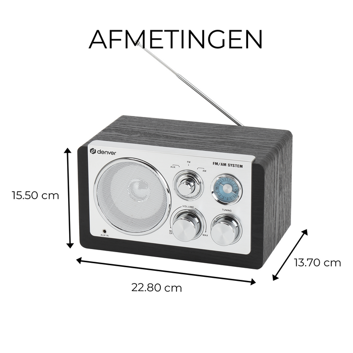 Denver Draagbare FM Radio - Retro - Werkt op batterijen of netstroom - Keukenradio - AM - FM