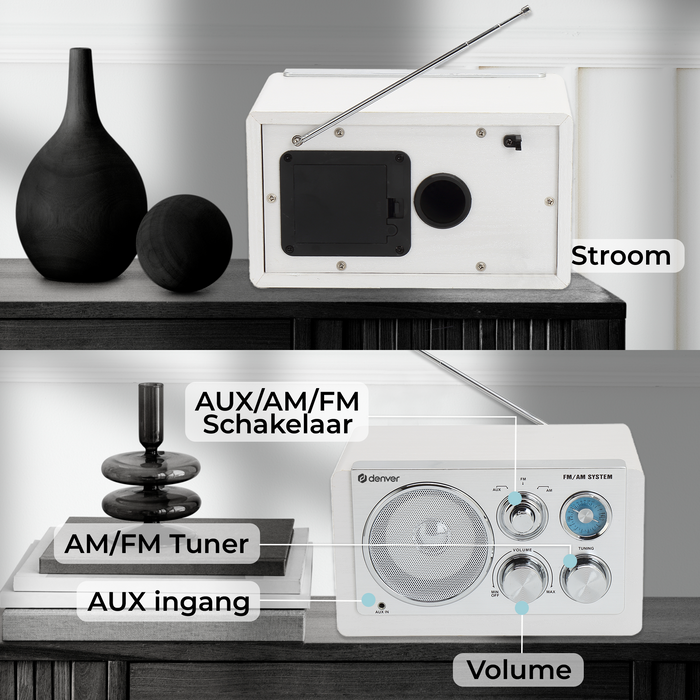 Denver Draagbare FM Radio - Retro - Werkt op batterijen of netstroom - Keukenradio - AM - FM