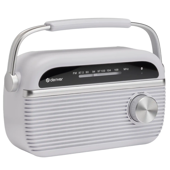 [Wit] Denver FM Radio Retro - Noodradio / Noodpakket - Werkt op batterij of netstroom - Keukenradio - Draagbare Radio - TRB67