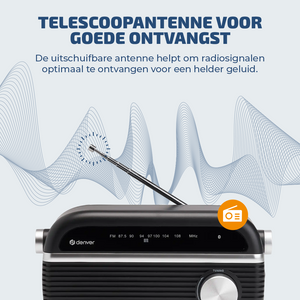 Denver FM radio retro · bluetooth, batterij of netstroom