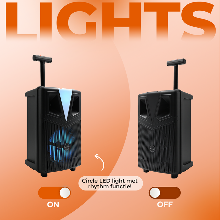 Denver Bluetooth Partyspeaker - Karaokemicrofoon - LED Discolamp - Trolley - TSP307