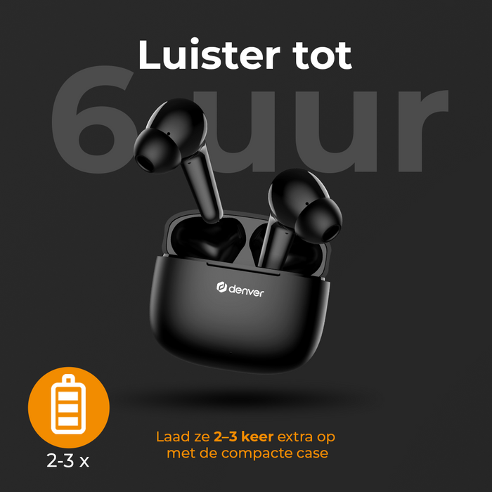 Denver Earbuds - Lichtgewicht Oordopjes - 6 uur luisteren - Bluetooth 5.3 - TWE48