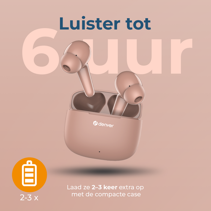 Denver Earbuds - Lichtgewicht Oordopjes - 6 uur luisteren - Bluetooth 5.3 - TWE48