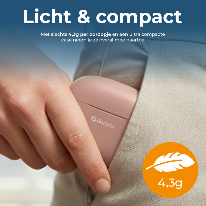 Denver Earbuds - Lichtgewicht Oordopjes - 6 uur luisteren - Bluetooth 5.3 - TWE48