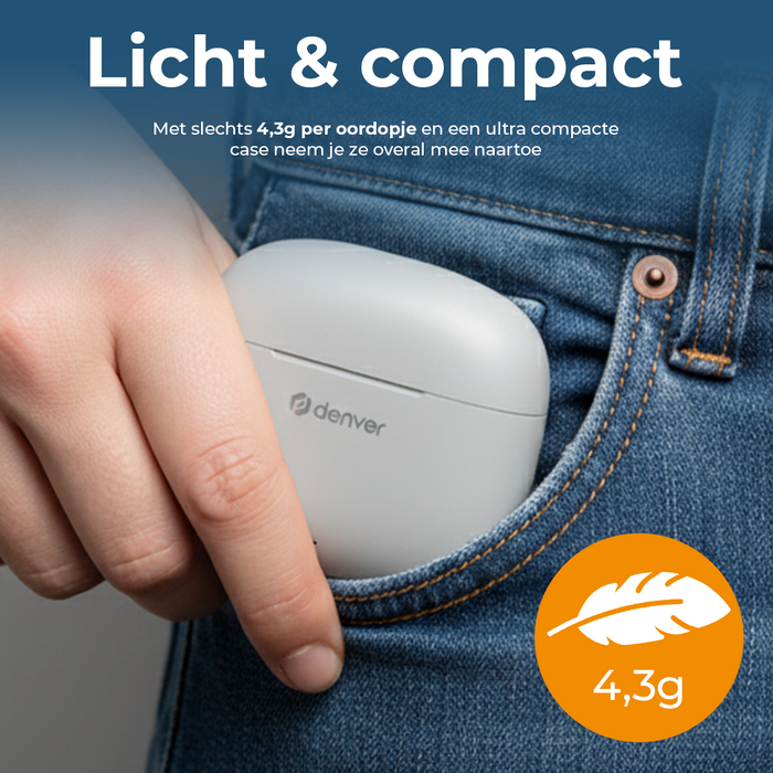 Denver Earbuds - Lichtgewicht Oordopjes - 6 uur luisteren - Bluetooth 5.3 - TWE48