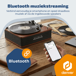 Denver Platenspeler - Ingebouwde speakers - Retro - Auto stop - VPB262
