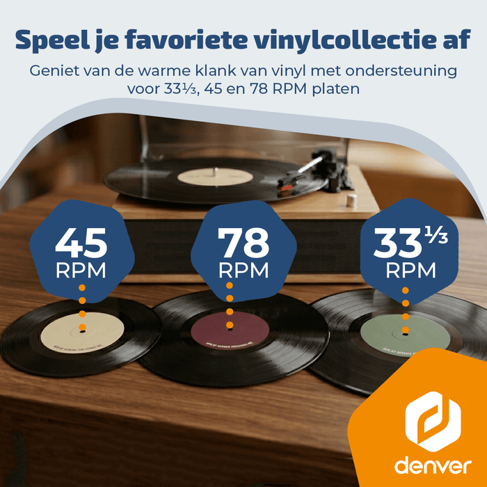 Denver Platenspeler - Ingebouwde speakers - Retro - Auto stop - VPB262