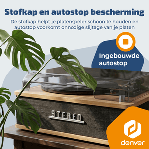Denver Platenspeler - Ingebouwde speakers - Retro - Auto stop - VPB262