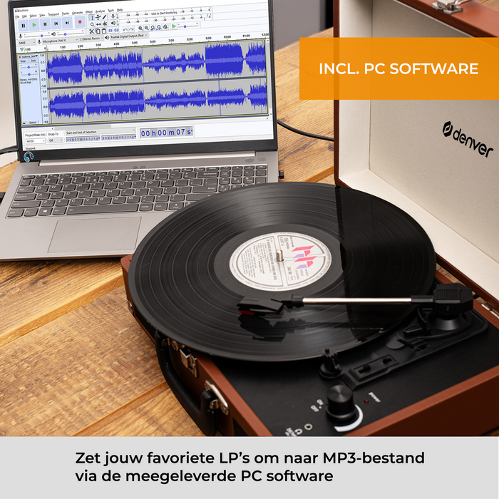 Denver Platenspeler - Ingebouwde Speakers - Incl. PC Software - Auto-stop - Retro - VPL120