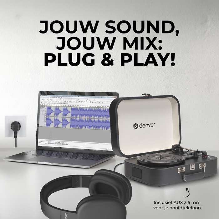 Denver Platenspeler - Ingebouwde Speakers en Versterker - Incl. PC Software - Auto-stop - Retro - VPL130