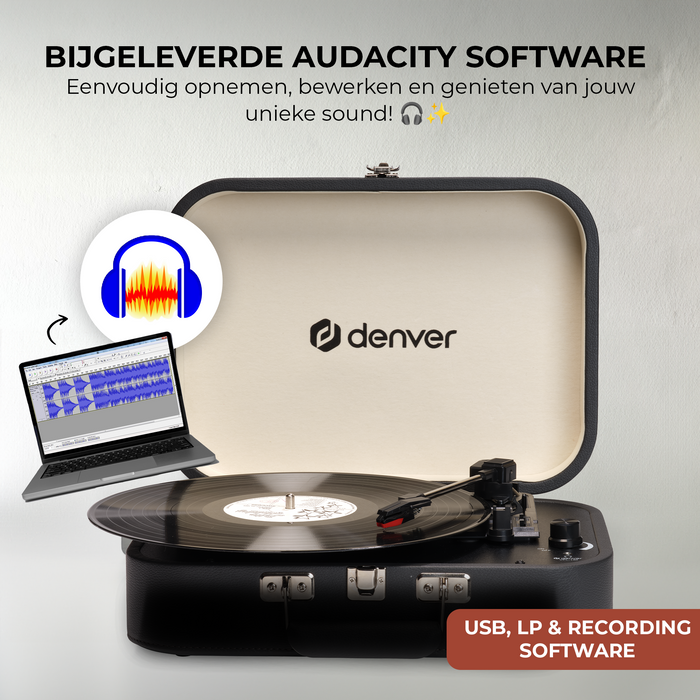 Denver Platenspeler - Ingebouwde Speakers en Versterker - Incl. PC Software - Auto-stop - Retro - VPL130
