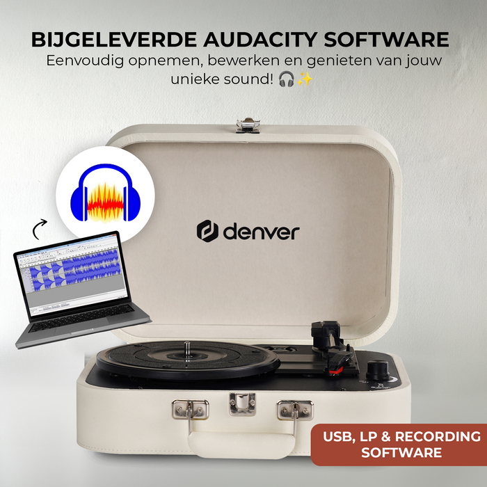 Denver Platenspeler - Ingebouwde Speakers en Versterker - Incl. PC Software - Auto-stop - Retro - VPL130