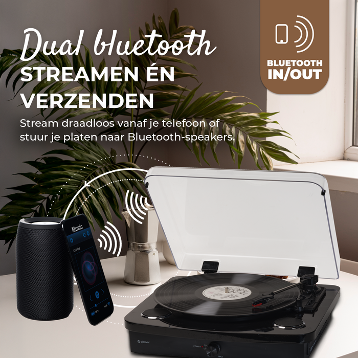 Denver Platenspeler Dual Bluetooth - Ingebouwde Speakers - USB - Retro - VPL230