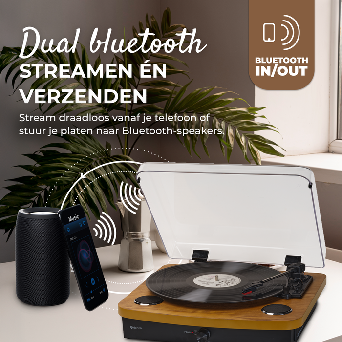 Denver Platenspeler Dual Bluetooth - Ingebouwde Speakers - USB - Retro - VPL230