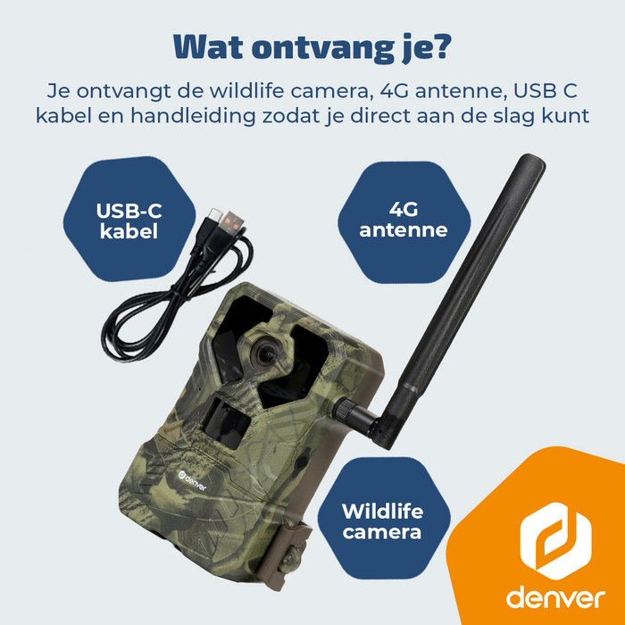 Denver Wildcamera met Nachtzicht en 4G verbinding - Live streaming - 4K Ultra HD video - 48MP Foto – 120 graden zicht - IP66 waterbestending - TrailCam Go app – WCL8060