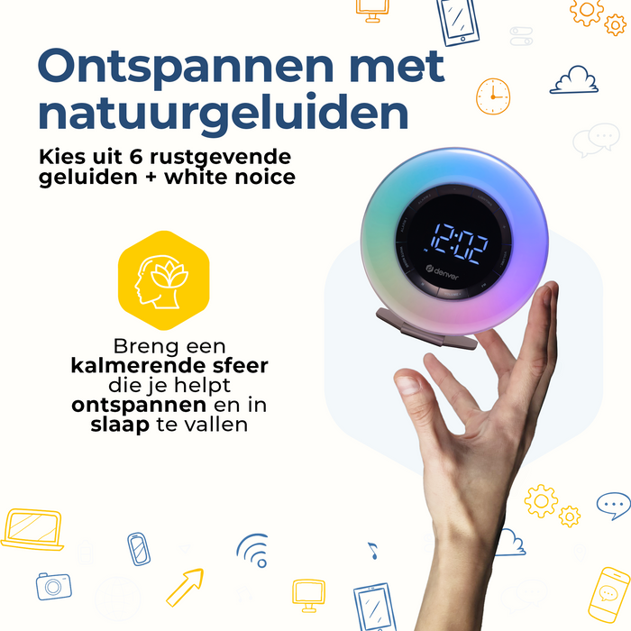 Denver Wake Up Light - FM Wekkerradio - Snooze - Lichtwekker - White Noise - CRL342