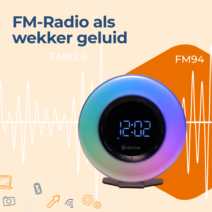 Denver Wake Up Light - FM Wekkerradio - Snooze - Lichtwekker - White Noise - CRL342