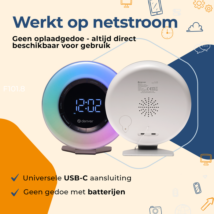 Denver Wake Up Light - FM Wekkerradio - Snooze - Lichtwekker - White Noise - CRL342