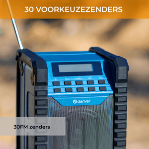Denver Bouwradio FM - Bluetooth - Accu - USB-C - Spatwaterdicht - WRB60 - Denvershop