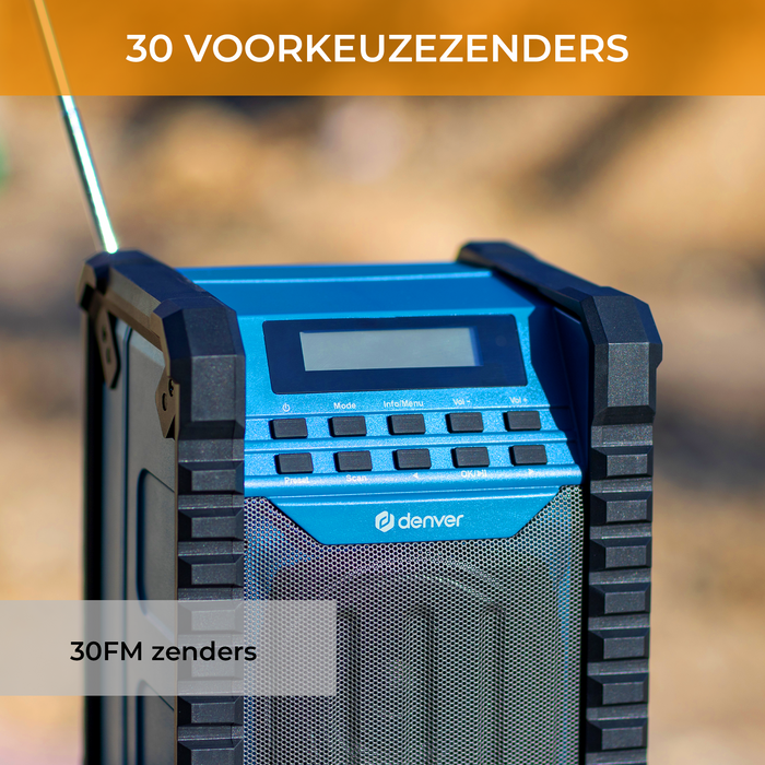 Denver Bouwradio - Bluetooth - met Accu - AUX - FM - USB-C - Spatwaterdicht - WRB60