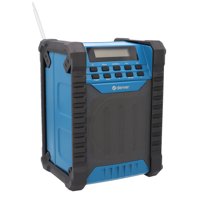 Denver Bouwradio - Bluetooth - met Accu - AUX - FM - USB-C - Spatwaterdicht - WRB60