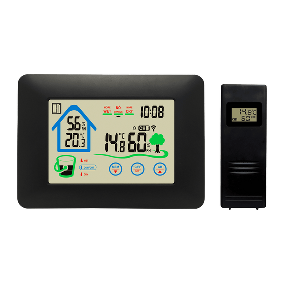 Denver WS520 weerstation met zwart hoofdscherm en draadloze buitensensor, vooraanzicht