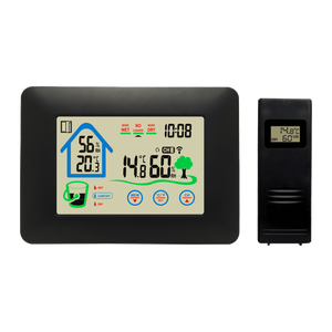 Denver WS520 weerstation met zwart hoofdscherm en draadloze buitensensor, vooraanzicht