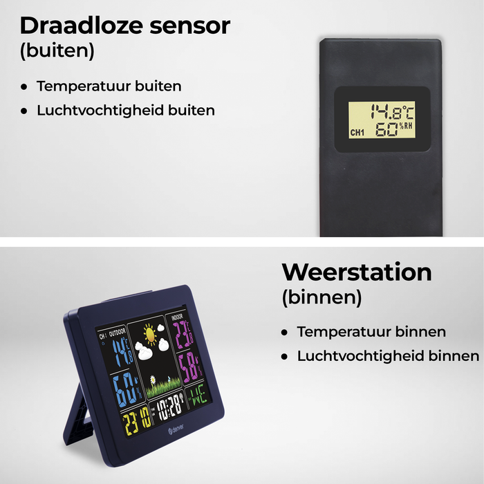 Denver Weerstation binnen en buiten - Draadloos Weerstation met Buitensensor - Radiogestuurde Tijd - WS540