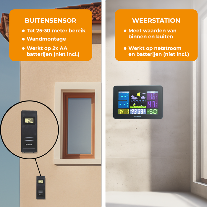 Denver Weerstation binnen en buiten - Draadloos Weerstation met Buitensensor - Radiogestuurde Tijd - WS540