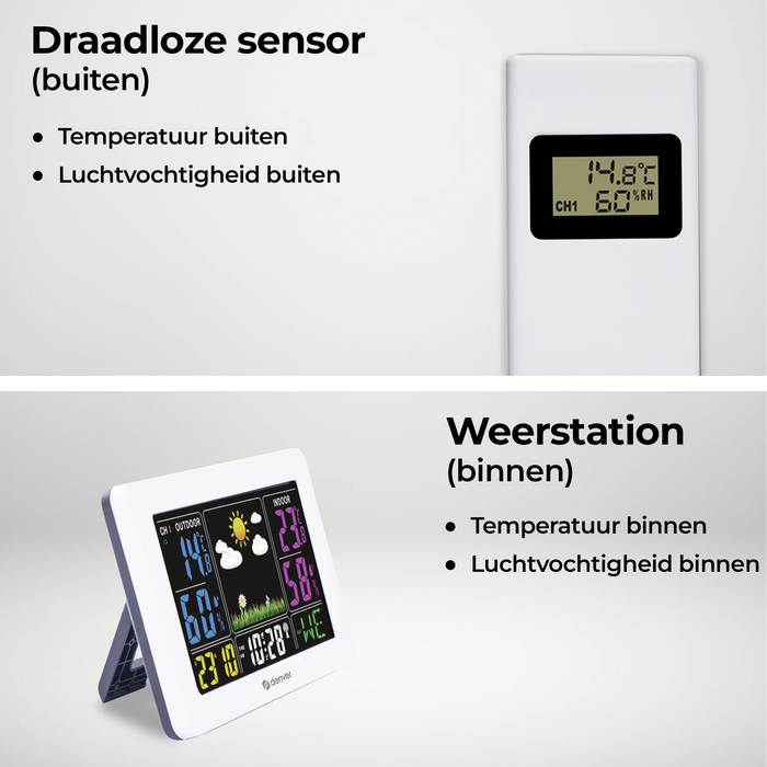 Denver Weerstation binnen en buiten - Draadloos Weerstation met Buitensensor - Radiogestuurde Tijd - WS540