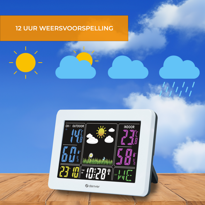 Denver Weerstation binnen en buiten - Draadloos Weerstation met Buitensensor - Radiogestuurde Tijd - WS540