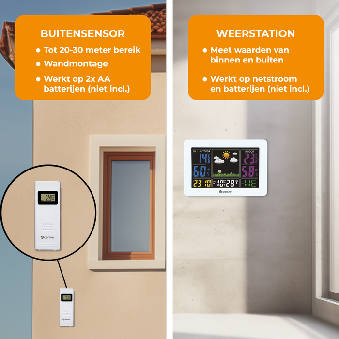 Denver Weerstation binnen en buiten - Draadloos Weerstation met Buitensensor - Radiogestuurde Tijd - WS540