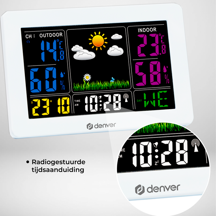 Denver Weerstation binnen en buiten - Draadloos Weerstation met Buitensensor - Radiogestuurde Tijd - WS540