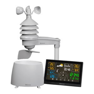 Denver WS650 weerstation met regenmeter, windsensor en hoofdscherm, vooraanzicht