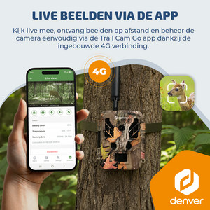 Denver Wildcamera met Nachtzicht en 4G verbinding - Live streaming - 4K Ultra HD video - 48MP - Zonne-energie - TrailCam Go app - WSL8050