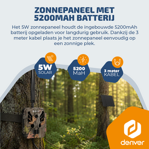 Denver Wildcamera met Nachtzicht en 4G verbinding - Live streaming - 4K Ultra HD video - 48MP - Zonne-energie - TrailCam Go app - WSL8050