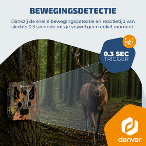 Denver Wildcamera met Nachtzicht en 4G verbinding - Live streaming - 4K Ultra HD video - 48MP - Zonne-energie - TrailCam Go app - WSL8050
