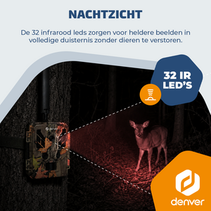 Denver Wildcamera met Nachtzicht en 4G verbinding - Live streaming - 4K Ultra HD video - 48MP - Zonne-energie - TrailCam Go app - WSL8050