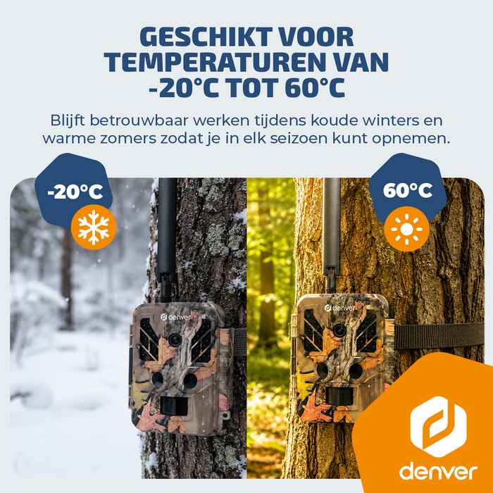 Denver Wildcamera met Nachtzicht en 4G verbinding - Live streaming - 4K Ultra HD video - 48MP - Zonne-energie - TrailCam Go app - WSL8050