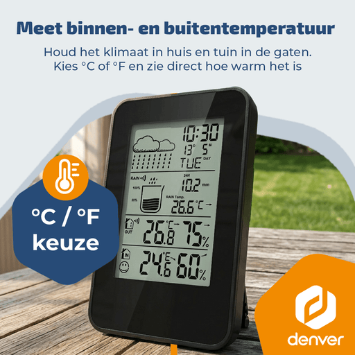 [Zwart] - Denver Weerstation - Binnen & Buiten - Hygrometer - Regenmeter - Temperatuur - Denvershop